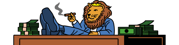 Cigar smoking Lion at a desk with money